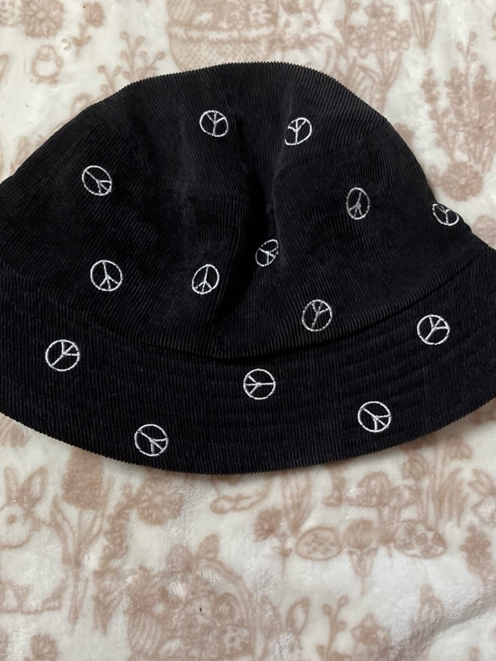 Black Corduroy Peace Sign Bucket Hat